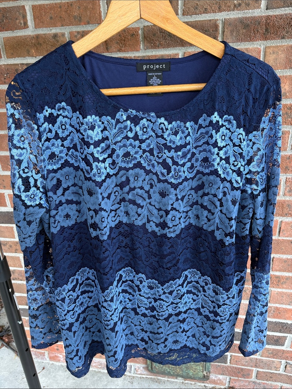 Project Navy and Light Blue Lace Long-Sleeve Top